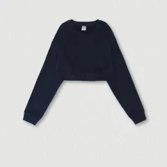 Women's Retro Cropped Navel Short Sweatshirt - Navy - View 1