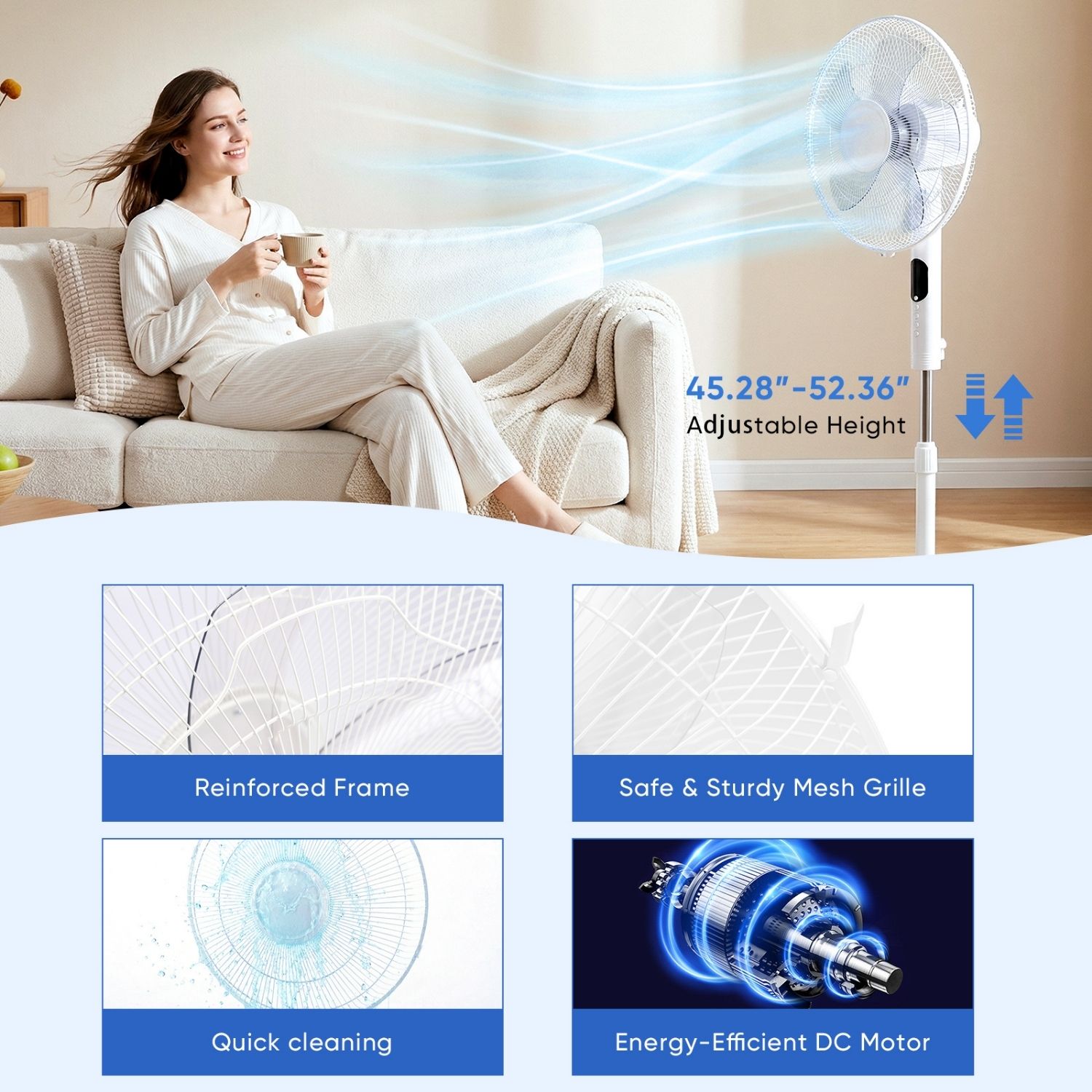 Remote Control Quiet Standing Fan, Oscillating Pedestal Fan With Adjustable Height, Timer And Multiple Modes For Bedroom Office image 5