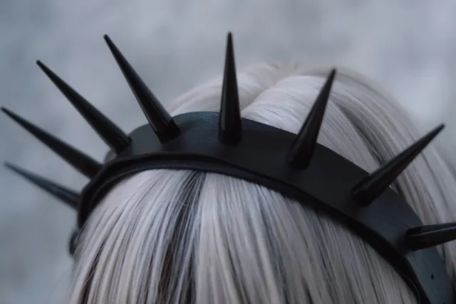 Dark Punk Handmade Imitation Leather Exaggerated Rivet Headband Black - Shop at LoveMi