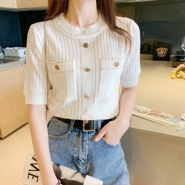 Ice Silk Round Neck Short Sleeve White - Shop at LoveMi