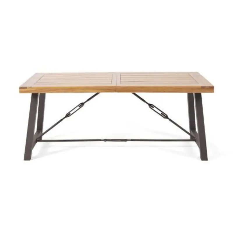 Outdoor Lovewood Metal Base Dining Table, Teak Wood