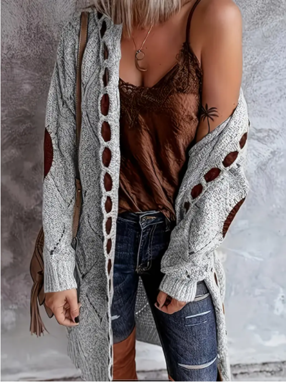 Women's Cozy Rhombus Lattice Cardigan - Long Sleeve Hooded Knit Sweater Coat With Soft Polyester