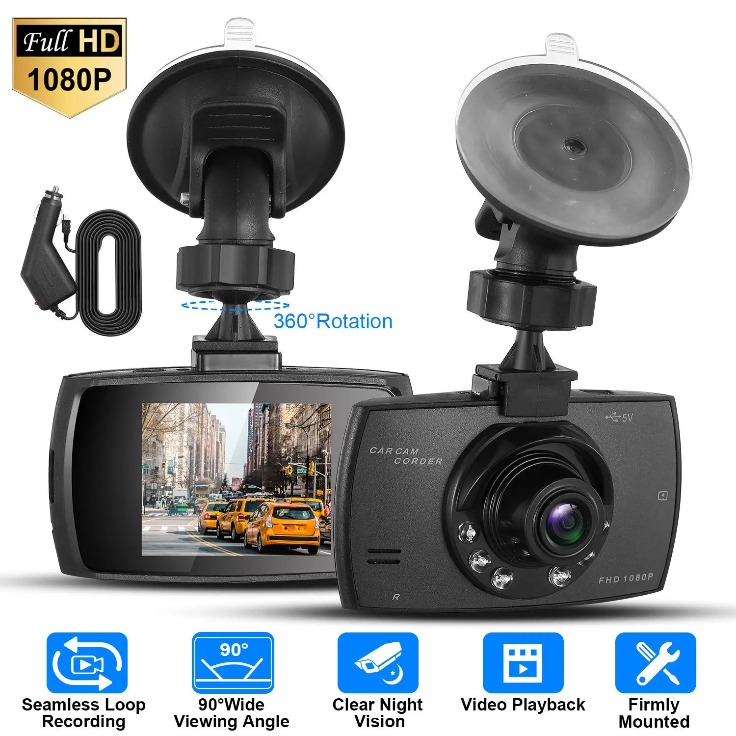 Full HD 1080P Car DVR Recorder, 90