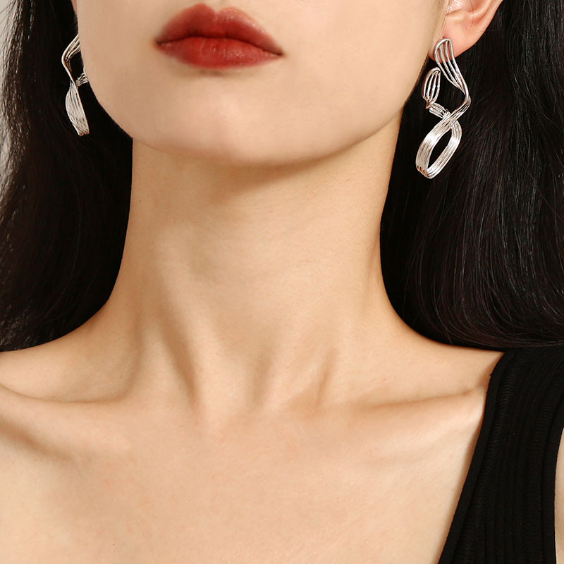 Light Luxury Personality Retro Jewelry Trend Cool Geometric Curve Earrings