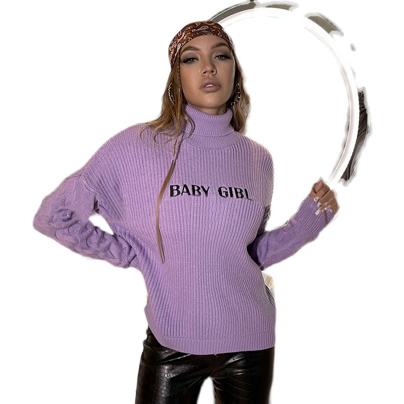Women's Purple Twist Sleeve Turtleneck Sweater