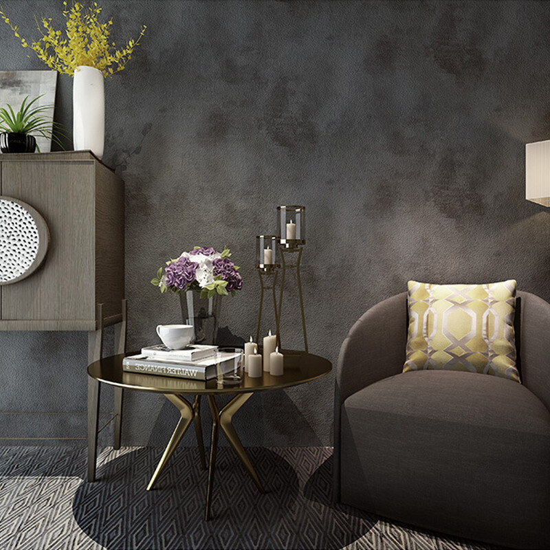 Concrete Effect Plain Dark Grey Wallpaper For Living Room Industrial Style