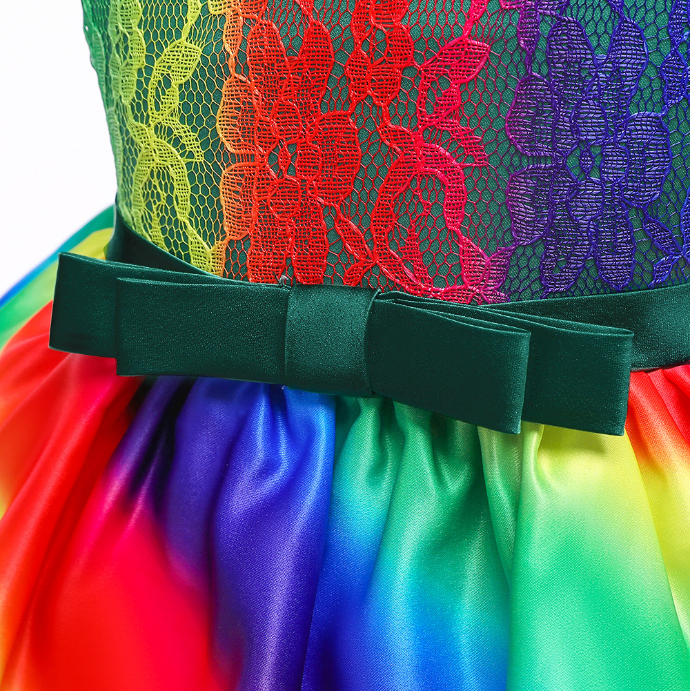 Colorful Gradient Lace Princess Dress