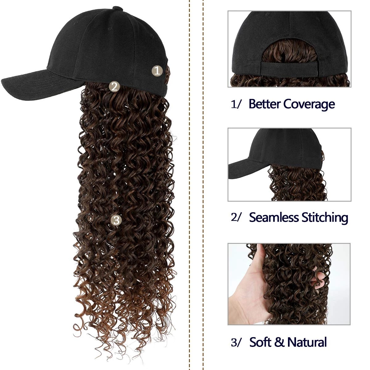 Women's Fashion Natural Headgear With Hat And Wig — foto 8