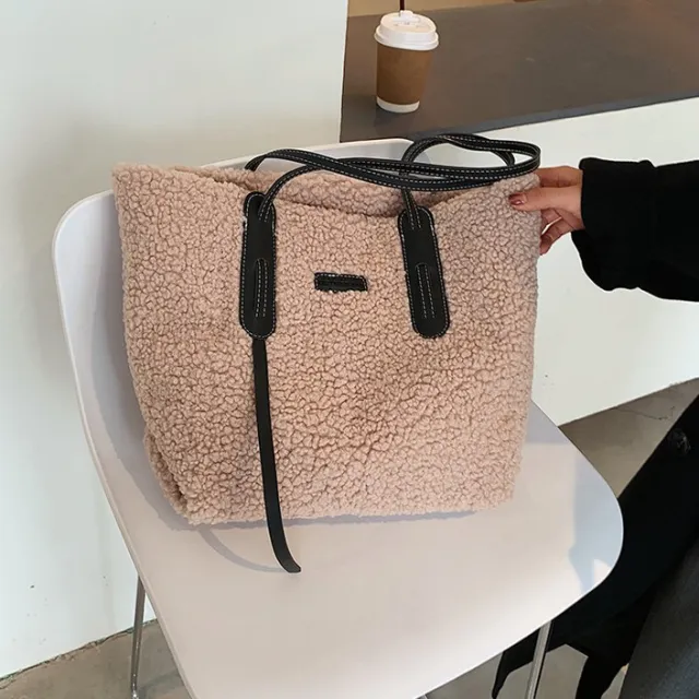 Fashion Large Capacity Plush Tote Bag Khaki - Shop at LoveMi