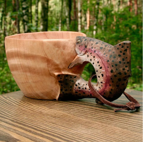 Hand Carved Cup Scandinavian Kuksa Wooden Mug - Picture 8 of 15