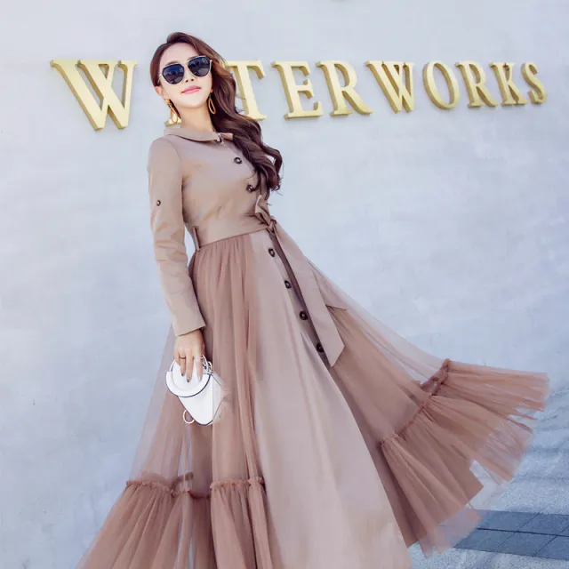 Art Retro Long Dress Minimalist Slim Fit Coat Coffee - Shop at LoveMi