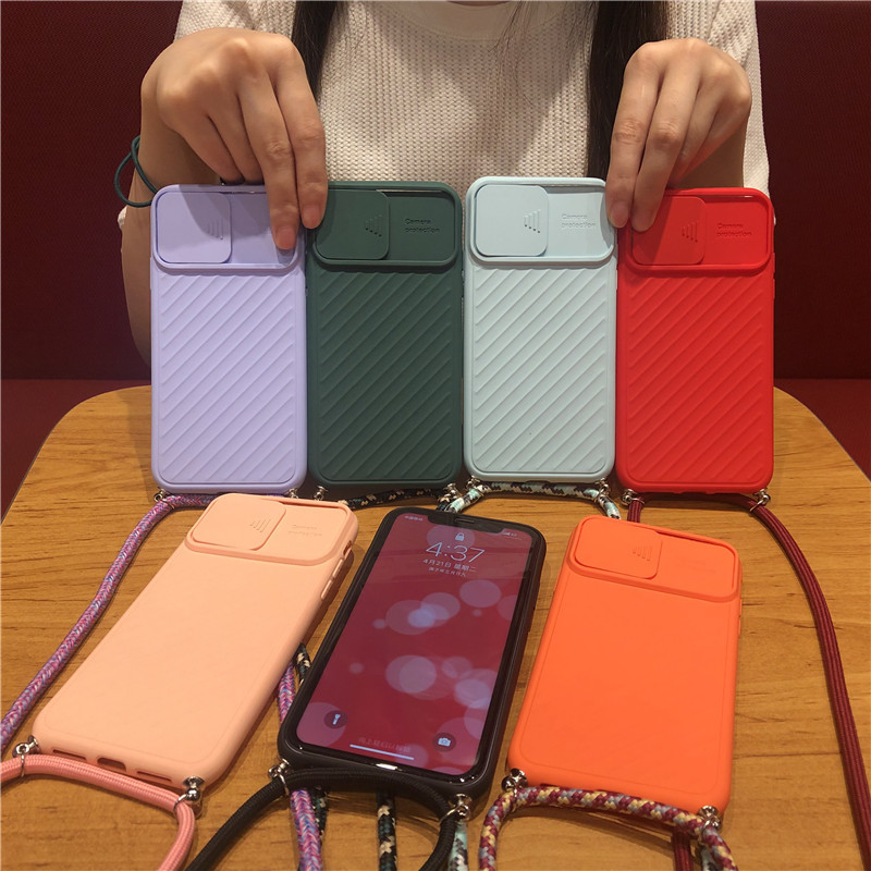 Solid Color Push-pull Lanyard Phone Case All-inclusive Protective Cover