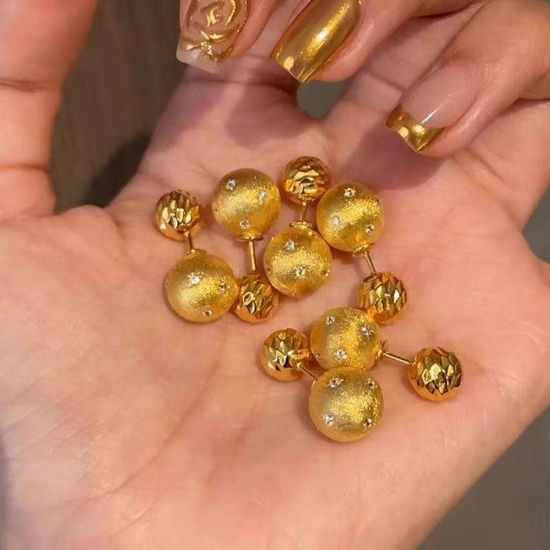 Gold Brushed Small Sphere Eight Pointed Star Stud Earrings Niche Convertible Wear Autumn Winter High End Ear Jewelry For Women