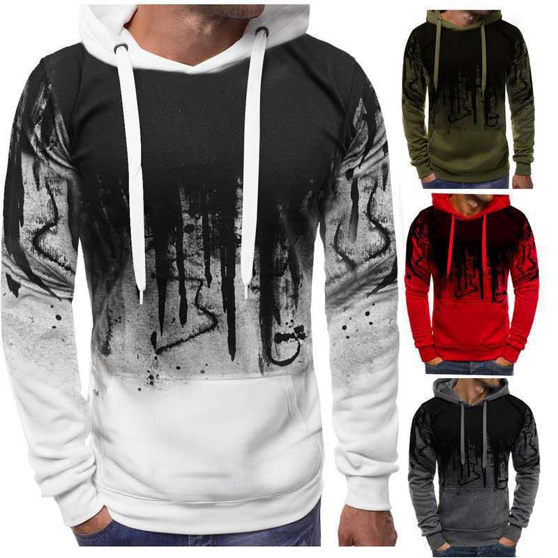 Men's Velvet Sweatshirt With Ink-splashing Print Pullover Sweater