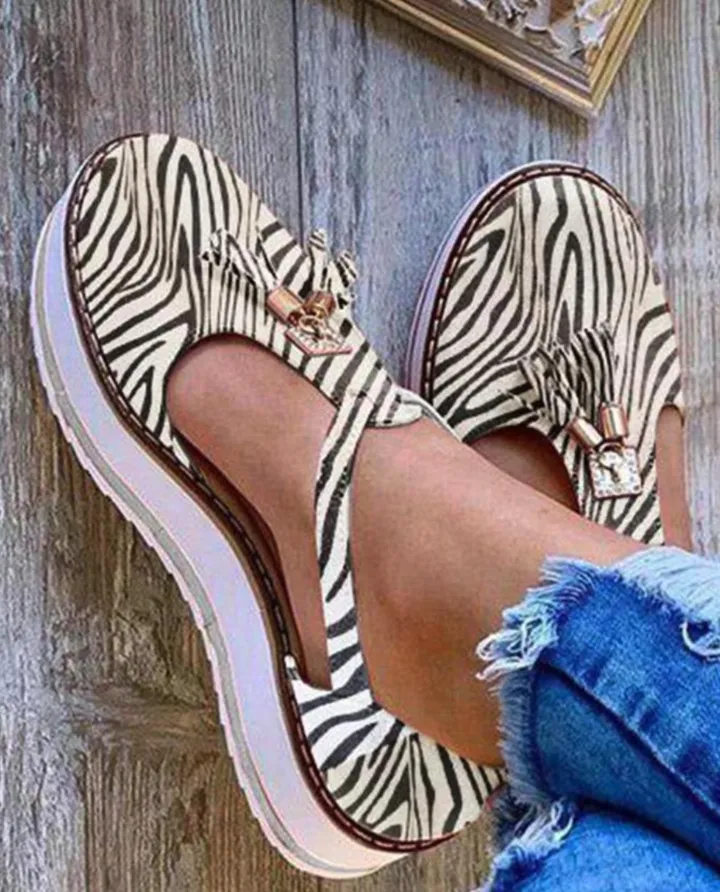 Fringed Platform Sandals - Zebra