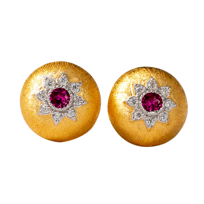 Italian Craftsmanship Retro Palace Style Gold-plated Zircon Inlaid Earrings