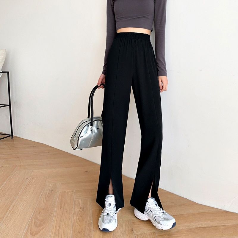 New Loose Black High Waist Drape Suit Mopping Straight Trousers