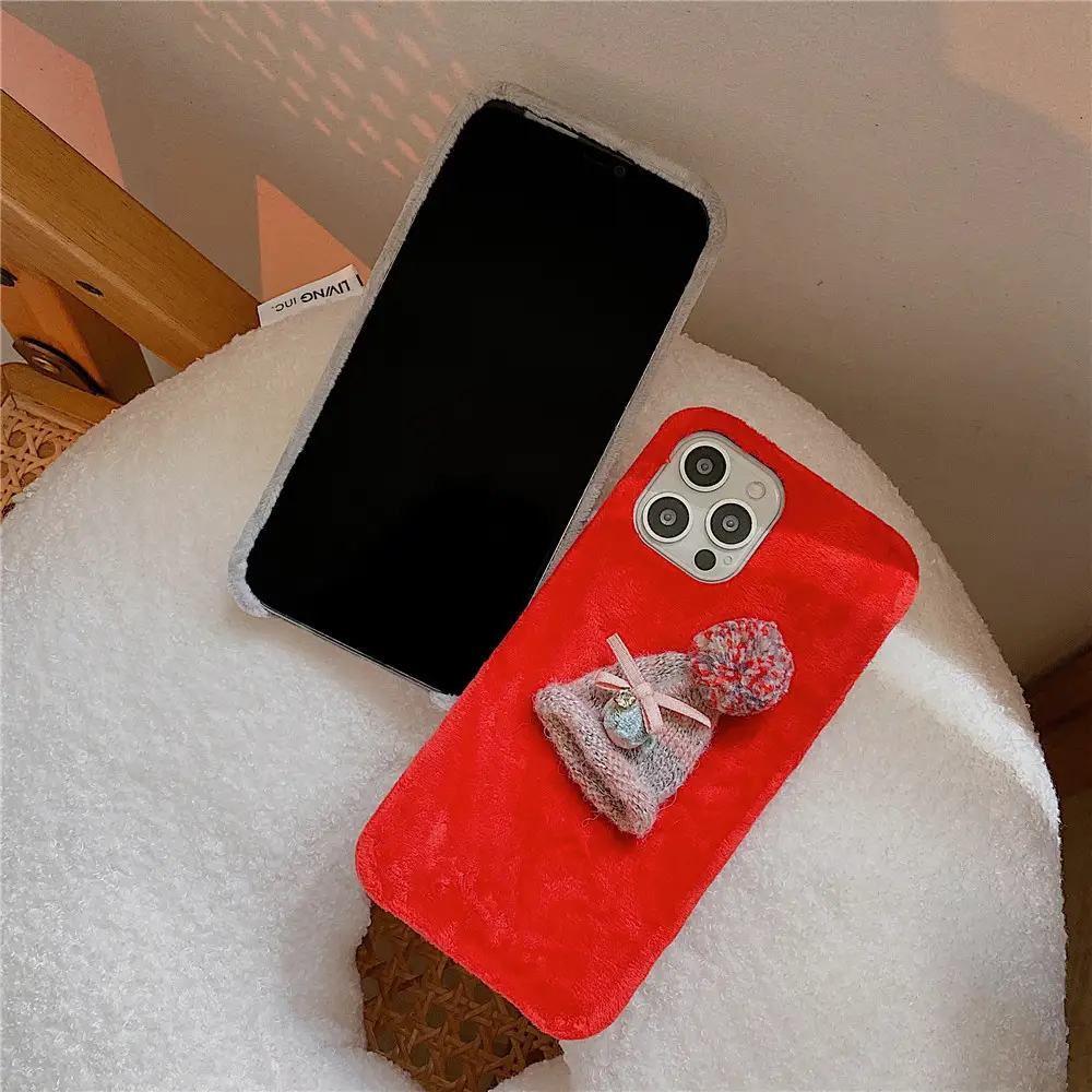 Autumn And Winter Plush Phone Case Candy Color