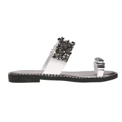 Summer Flat-heel All-over-toe Rhinestone Sandals Sandals - Silver - View 1
