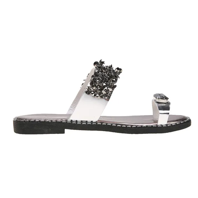 Summer Flat heel All over toe Rhinestone Sandals Sandals Silver - Shop at LoveMi