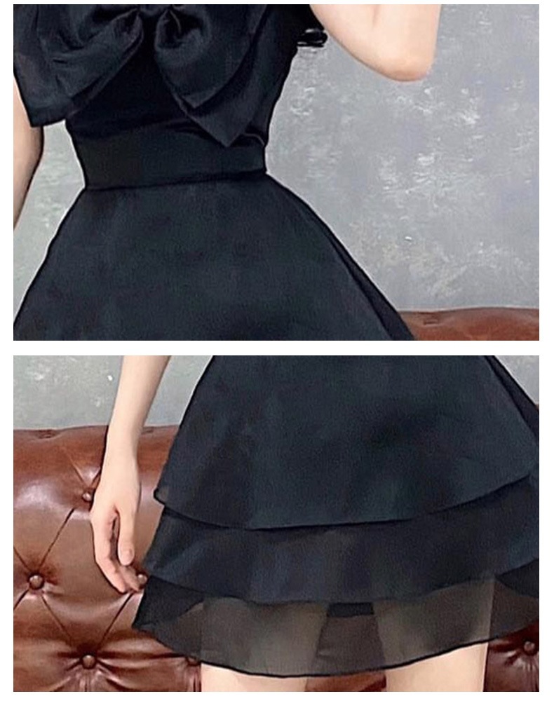 Little Black Dress With Bow Knot Square Neck Organza Skirt