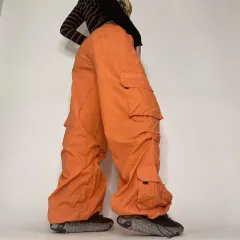 Women's Street Style Pocket Elastic Waist Cargo Pants - Orange - View 1