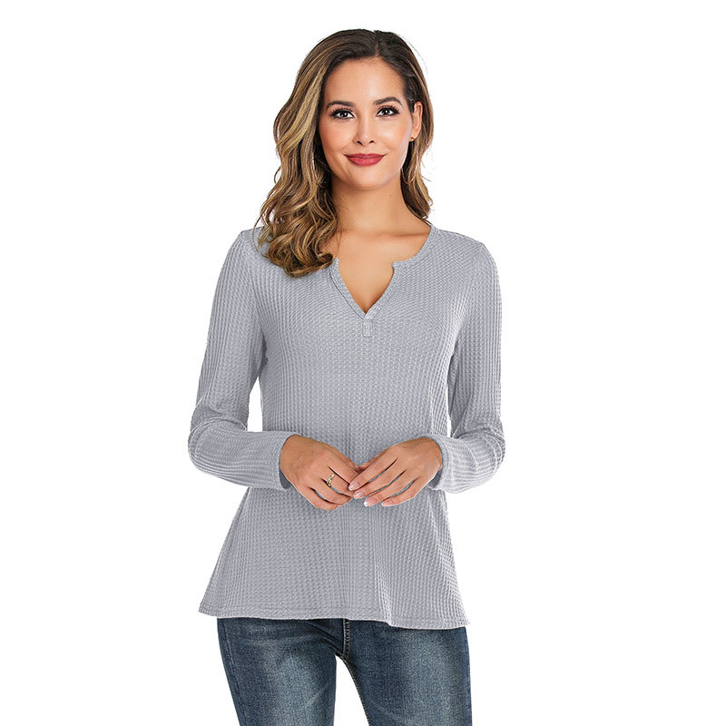 Title 12, Long Sleeve V-neck Waffle Top Women