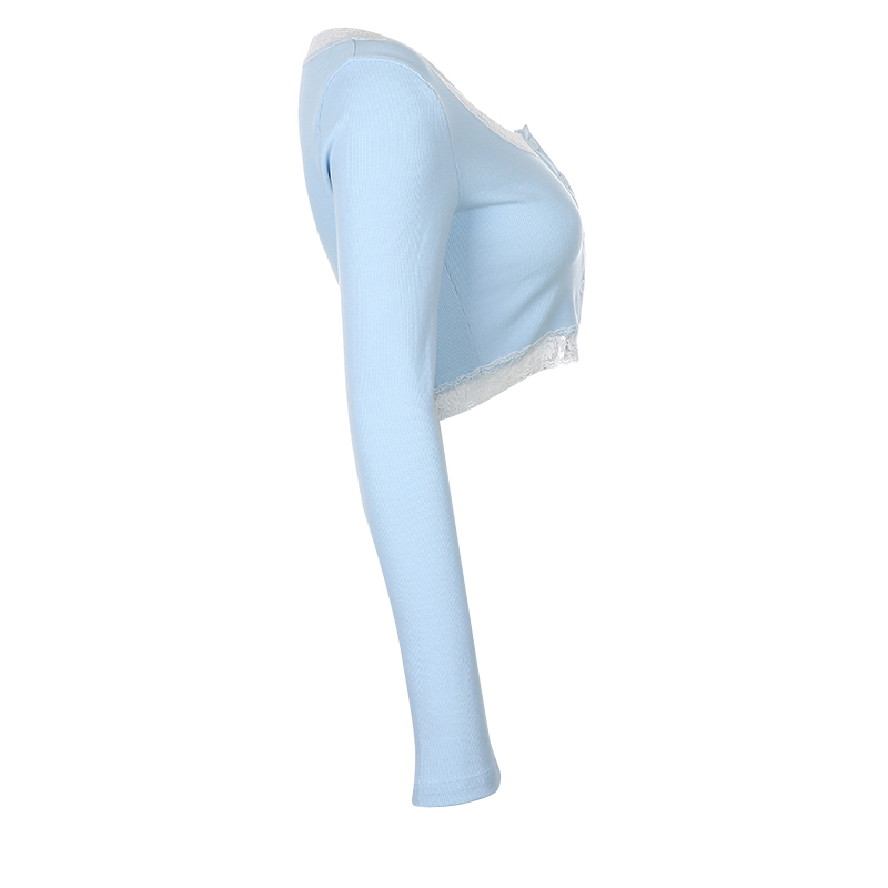 Women's Lace Short Tight Knit Crewneck Cardigan Top