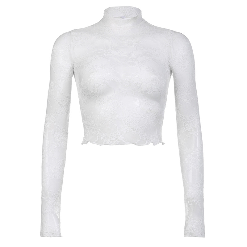 Title 6, Lace Stitching See-through Round Neck Top