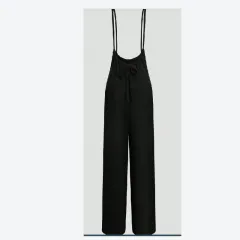 Women's Summer Solid Color Back Knot Casual Loose Jumpsuit With Suspenders - Black - View 1