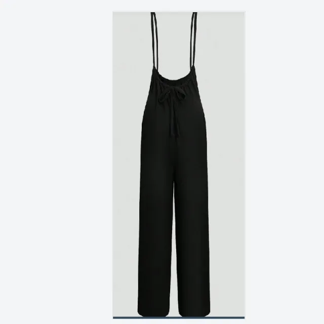 Women's Summer Solid Color Back Knot Casual Loose Jumpsuit With Suspenders Black - Shop at LoveMi