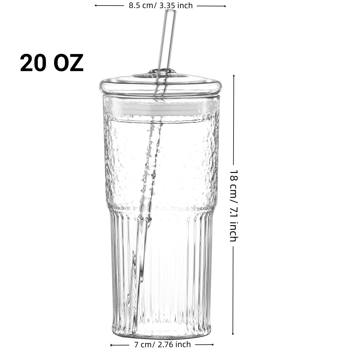20 Oz 2-pack Purple Glass Straw Cup With Vertical Pattern Cup And Lid, High Borosilicate Heat-resistant Glass Cup For Juice, Milk And Cold Drinks