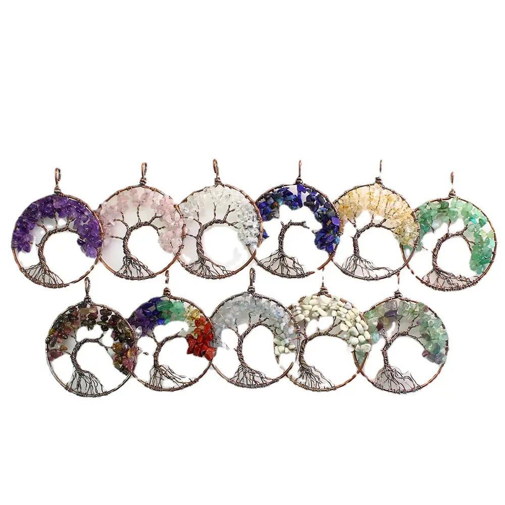 Amethyst Crushed Stone Bronze Round Pendant Pendulum