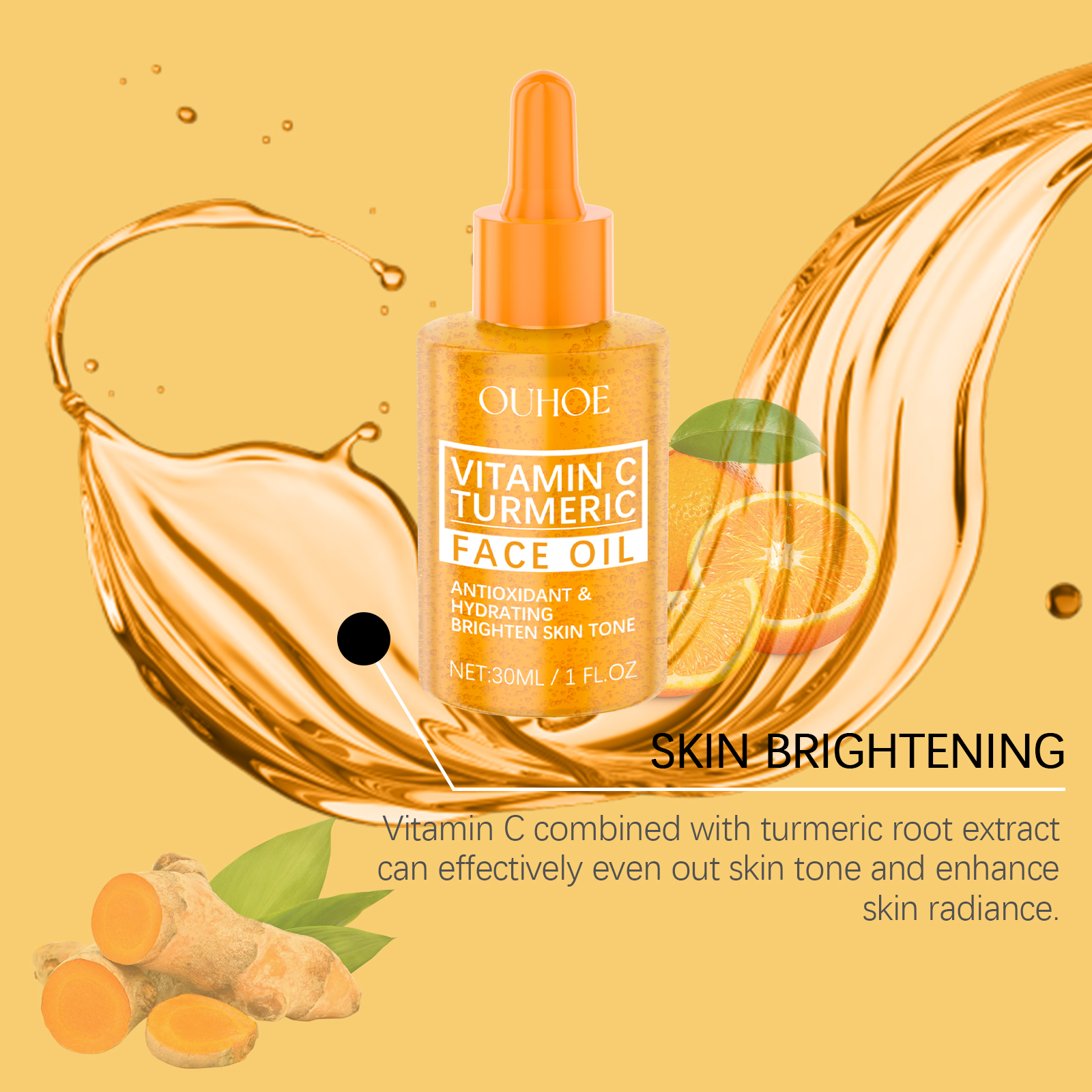 Vitamin C Turmeric Face Oil With Niacinamide & Rosemary Leaf Oil, Hydrating Brightening Facial Oil For Soothing Irritated Skin, Improve Skin Texture, 30ml