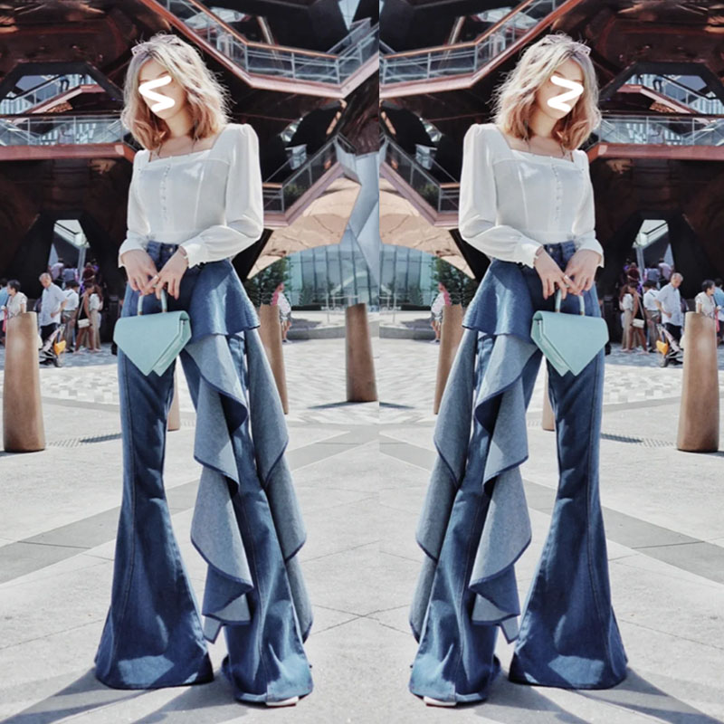 Small Crowd Square Collar Shirt High Waist Design Flared Pants