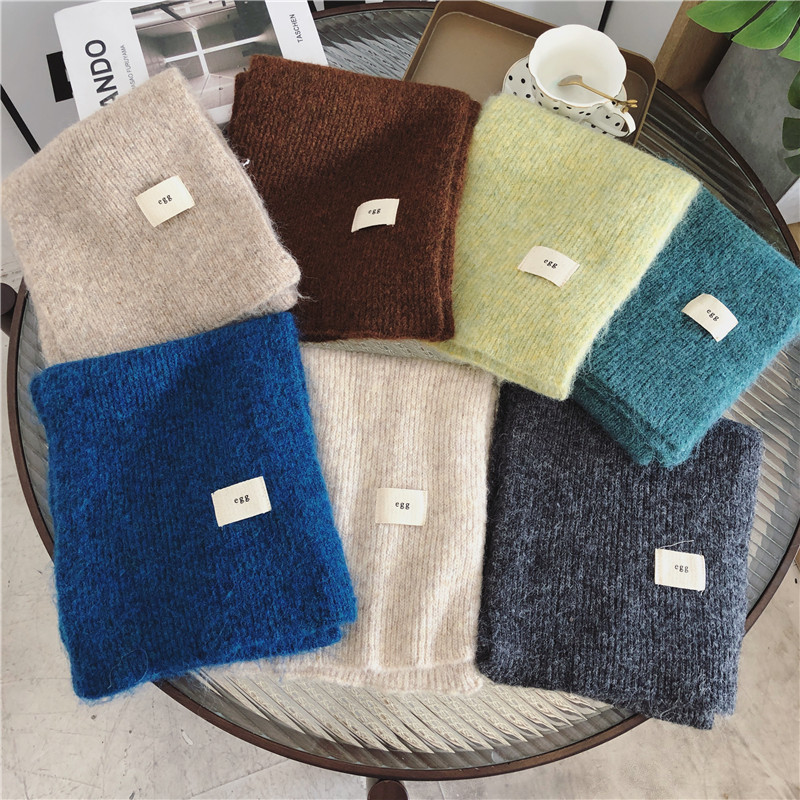 Fashion Solid Color Wool Knitted Small Scarf Women