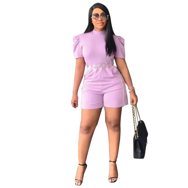 Round Neck Fashion Waist Casual Jumpsuit Pink - Shop at LoveMi