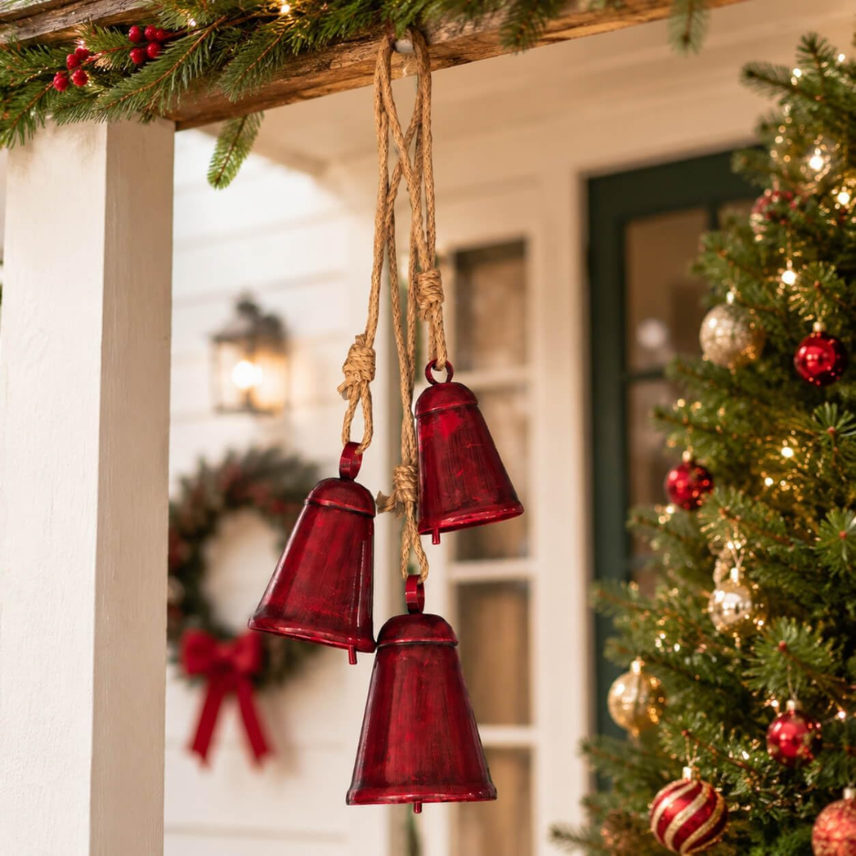 3PCS Red Christmas Bells, Rustic Vintage Hanging Bells, Antique-Style Holiday Decorations For Door, Porch, Wreath & Mantel