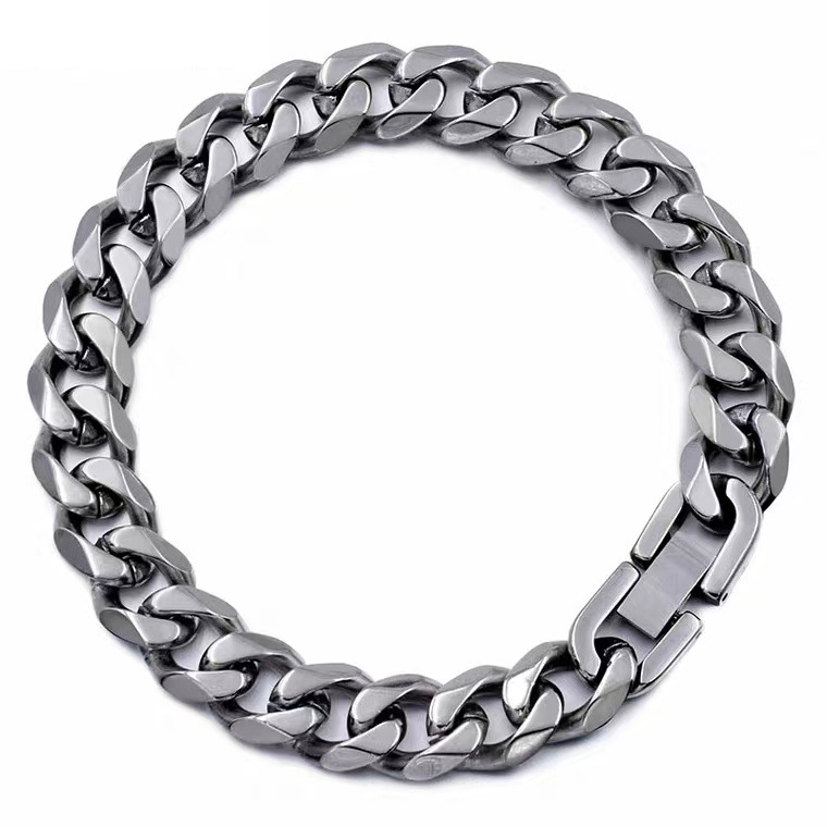 Miami Cuban Link Plated Stainless Steel Chain Bracelet  Cuban Silver Clasp