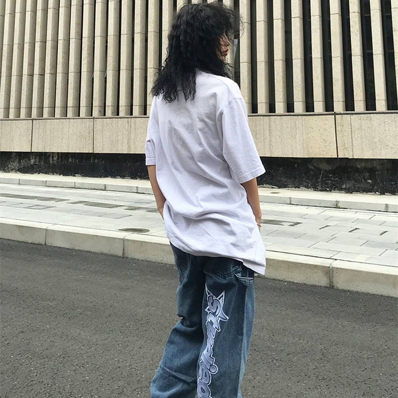 Men's And Women's Casual Letter Embroidery Washed Jeans