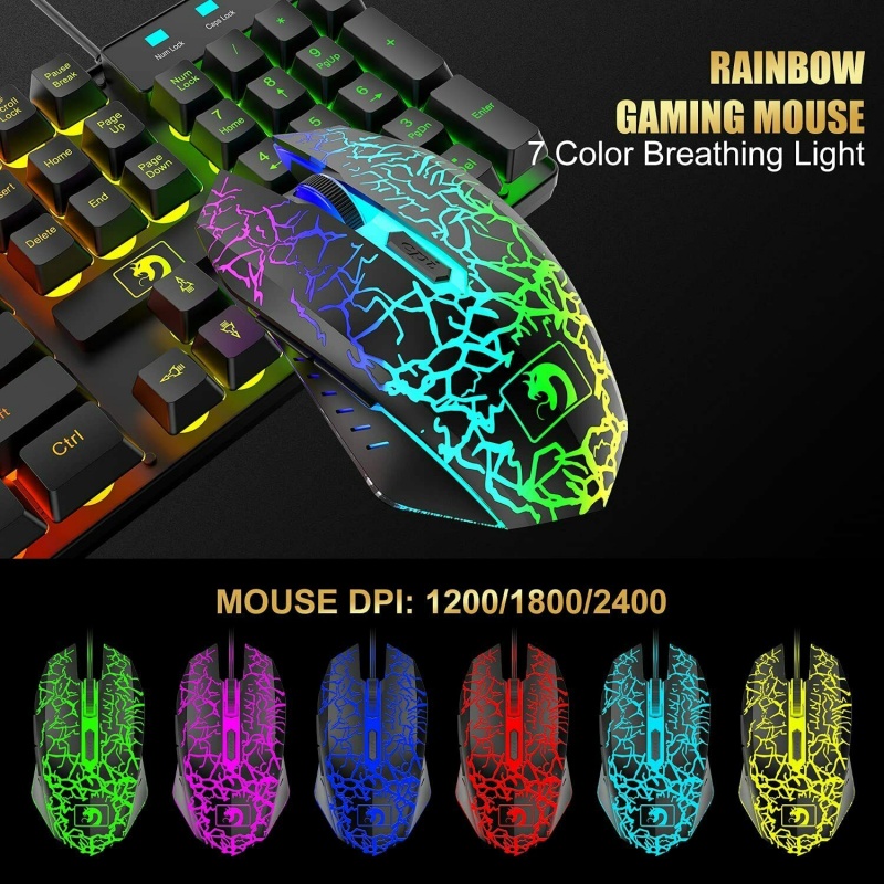 Gaming Keyboard & Mouse & Headset & Mousepad Set RGB Backlit Wired For PC Laptop 5
