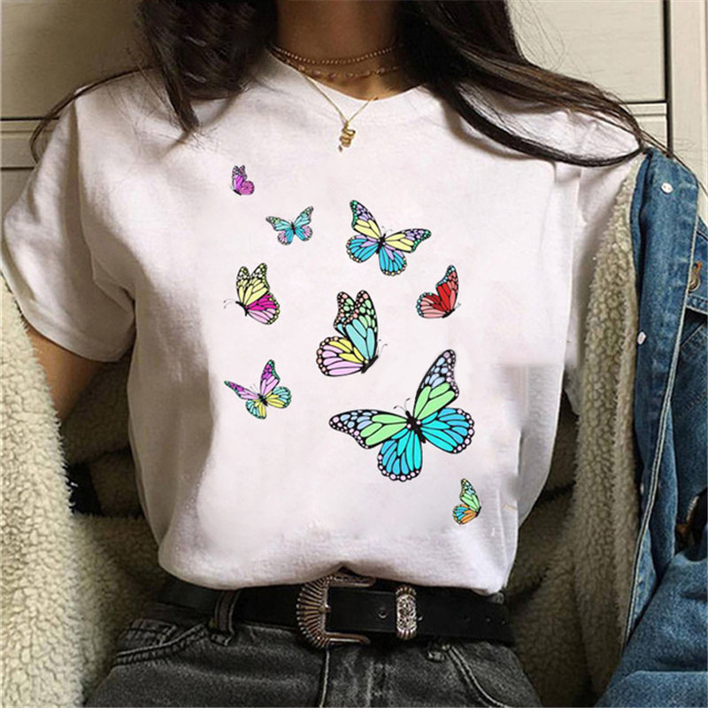 Title 19, Printed White Ladies Casual Loose Personality S...