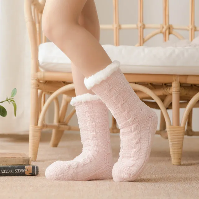 Ladies Winter Warm Floor Sleeping Socks Plus Velvet Pink - Shop at LoveMi