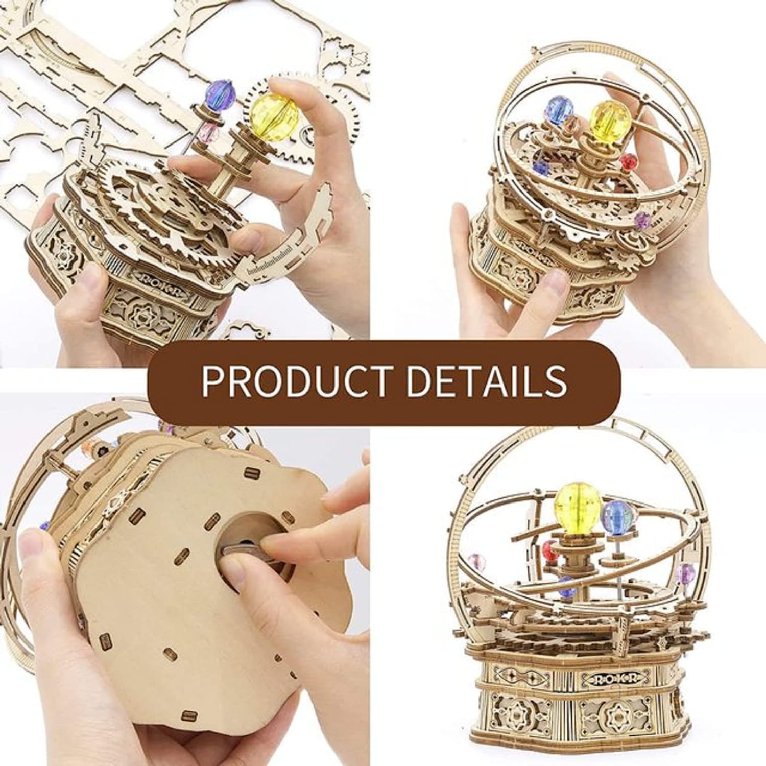 Rokr Rotating Starry Night Mechanical Music Box 3D Wooden Puzzle Assembly Model Building Kits Toys For Children Kids - AMK51