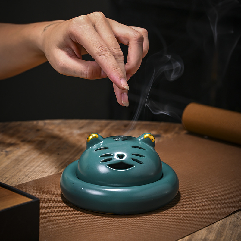 Title 2, Creative Cute Cat Incense Coil Burner Device fo...