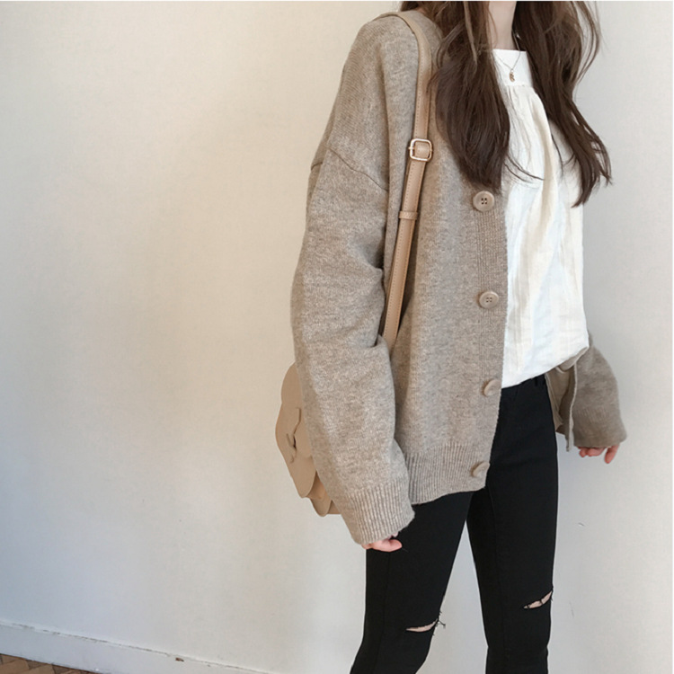 Fashion Ladies V-Neck Button Knit Jacket