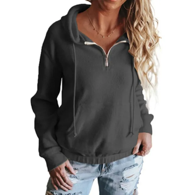 European And American Silver Fox Hooded Long sleeved Pullover Casual Jacket Women Grey - Shop at LoveMi