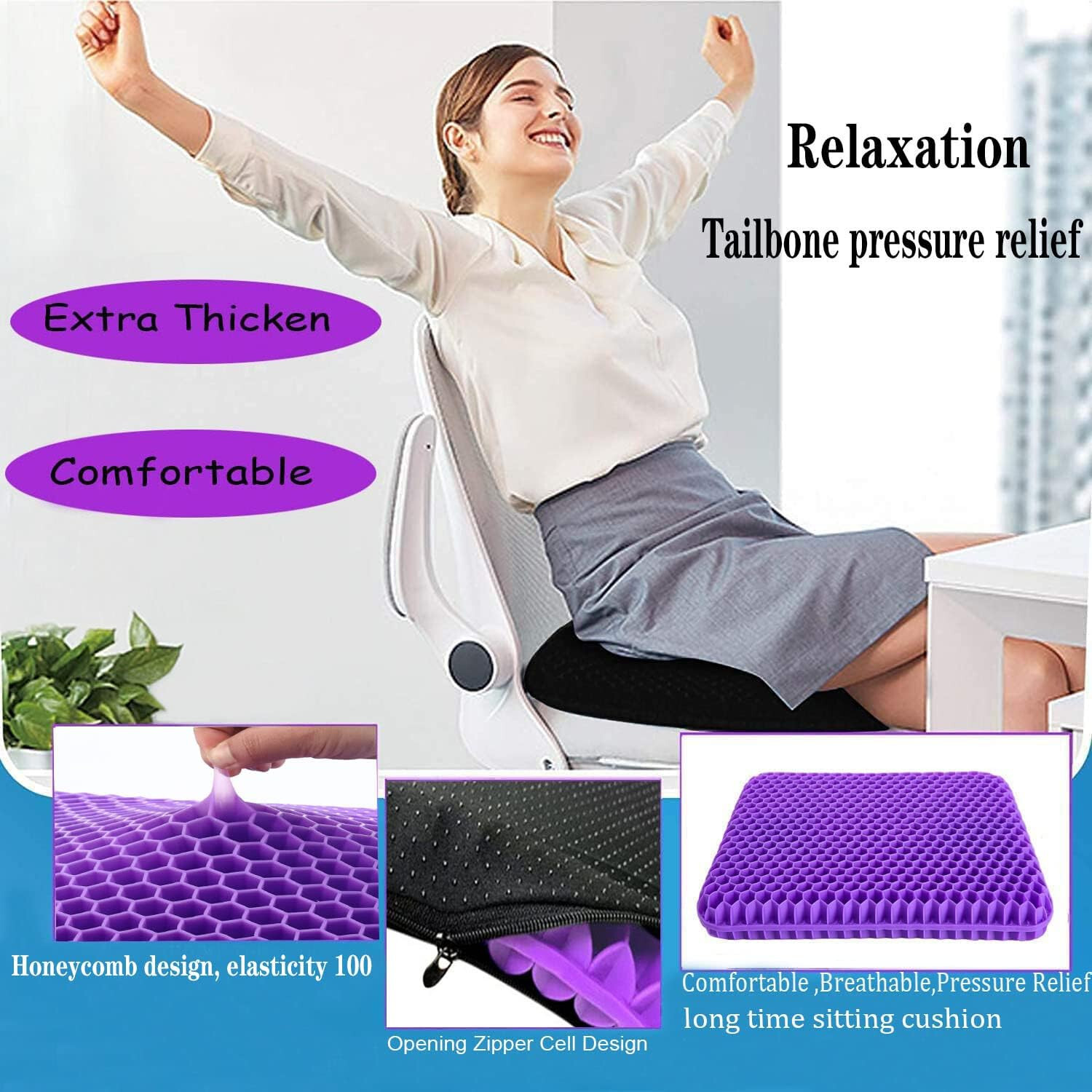 Honeycomb Breathable Gel Seat Cushion Cooling Double Thick Egg Sitting Pad Mat — image 4