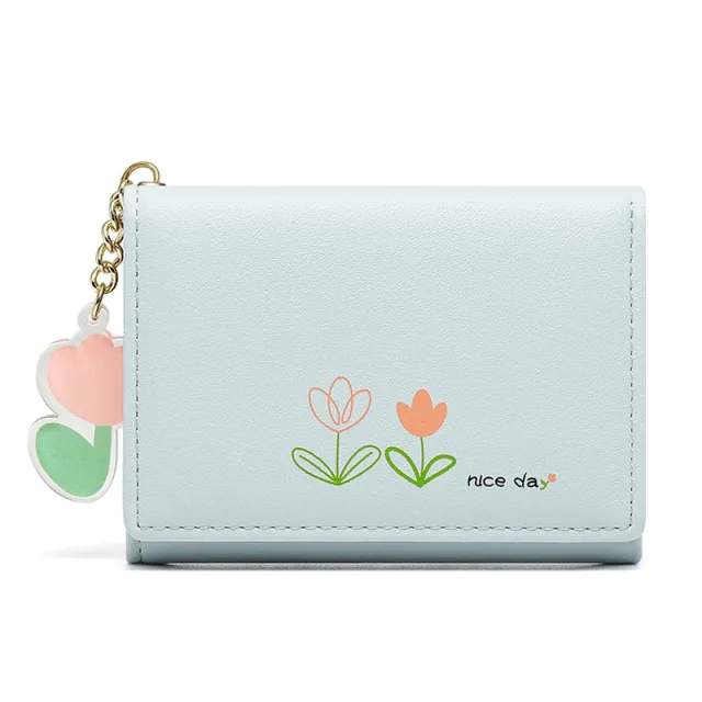 Simple And Cute Cartoon Student Folding Pu Wallet Blue - Shop at LoveMi