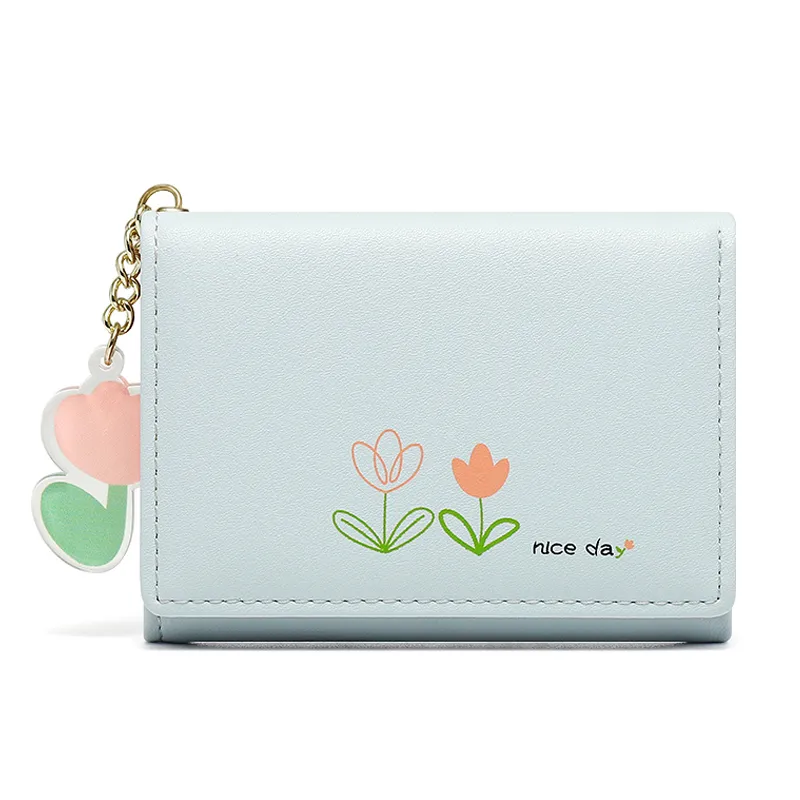 Simple And Cute Cartoon Student Folding Pu Wallet - Blue
